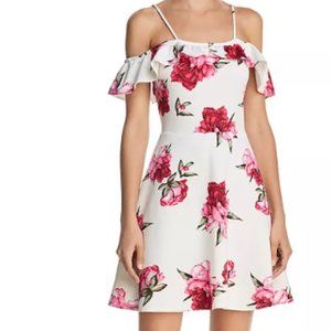 Bloomingdales AQUA Brand White & Pink Floral Dress Size S